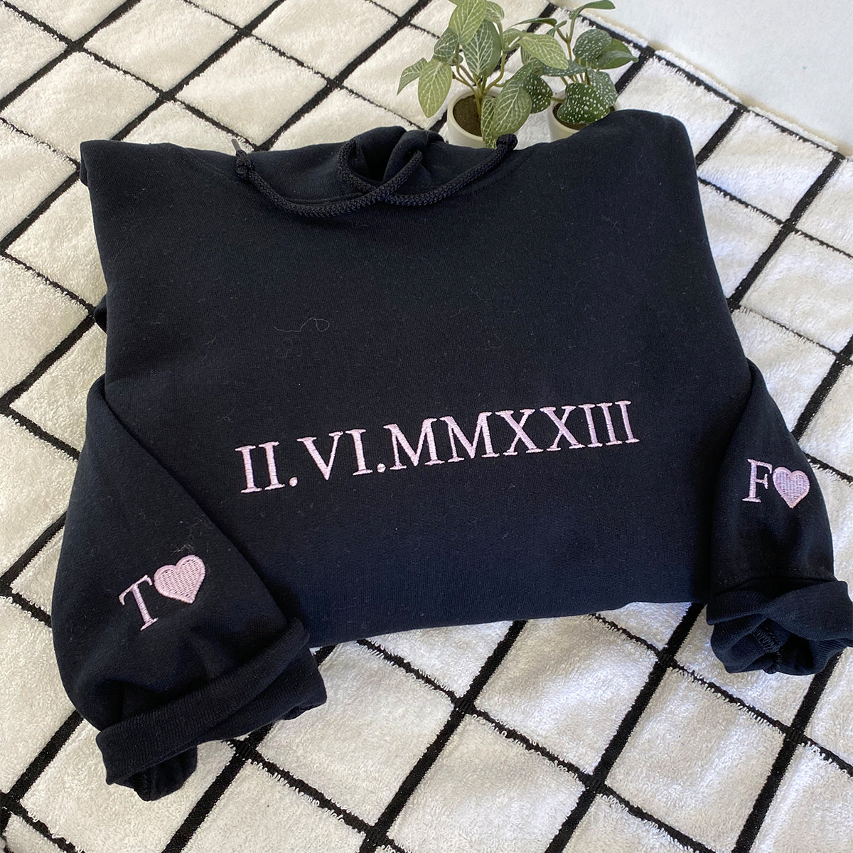 Custom Embroidered Anniversary Hoodie with Roman Numeral Date - Personalized Couple Gift