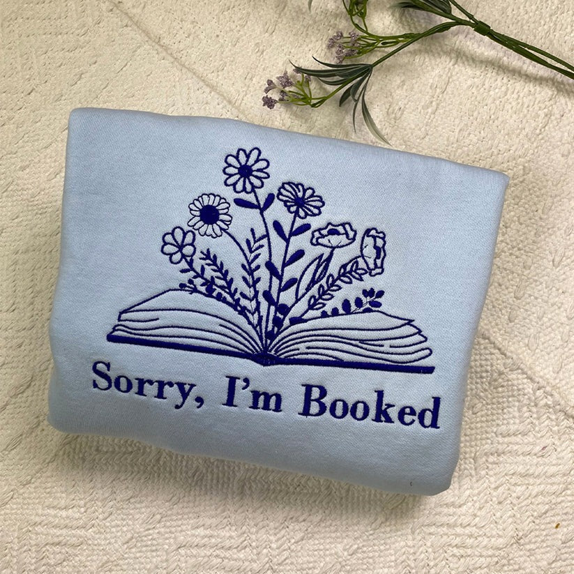 Custom Embroidered Sorry I'm Booked Hoodie with Names - Personalized Book Lover Gift