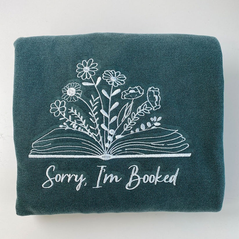 Custom Embroidered Sorry I'm Booked Hoodie with Names - Personalized Book Lover Gift