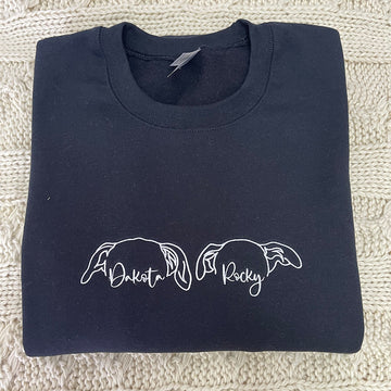 Custom Embroidered Dog Ears Hoodie with Pet Name - Personalized Dog Lover Gift