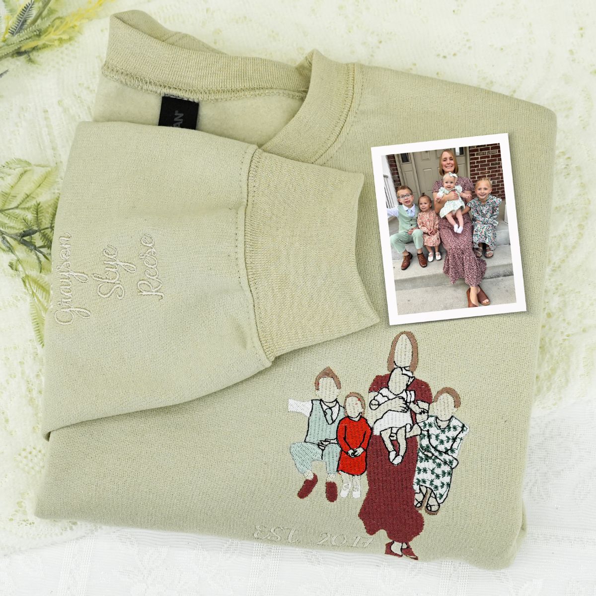 Custom Embroidered Mother & Son Portrait Hoodie - Personalized Photo Gift