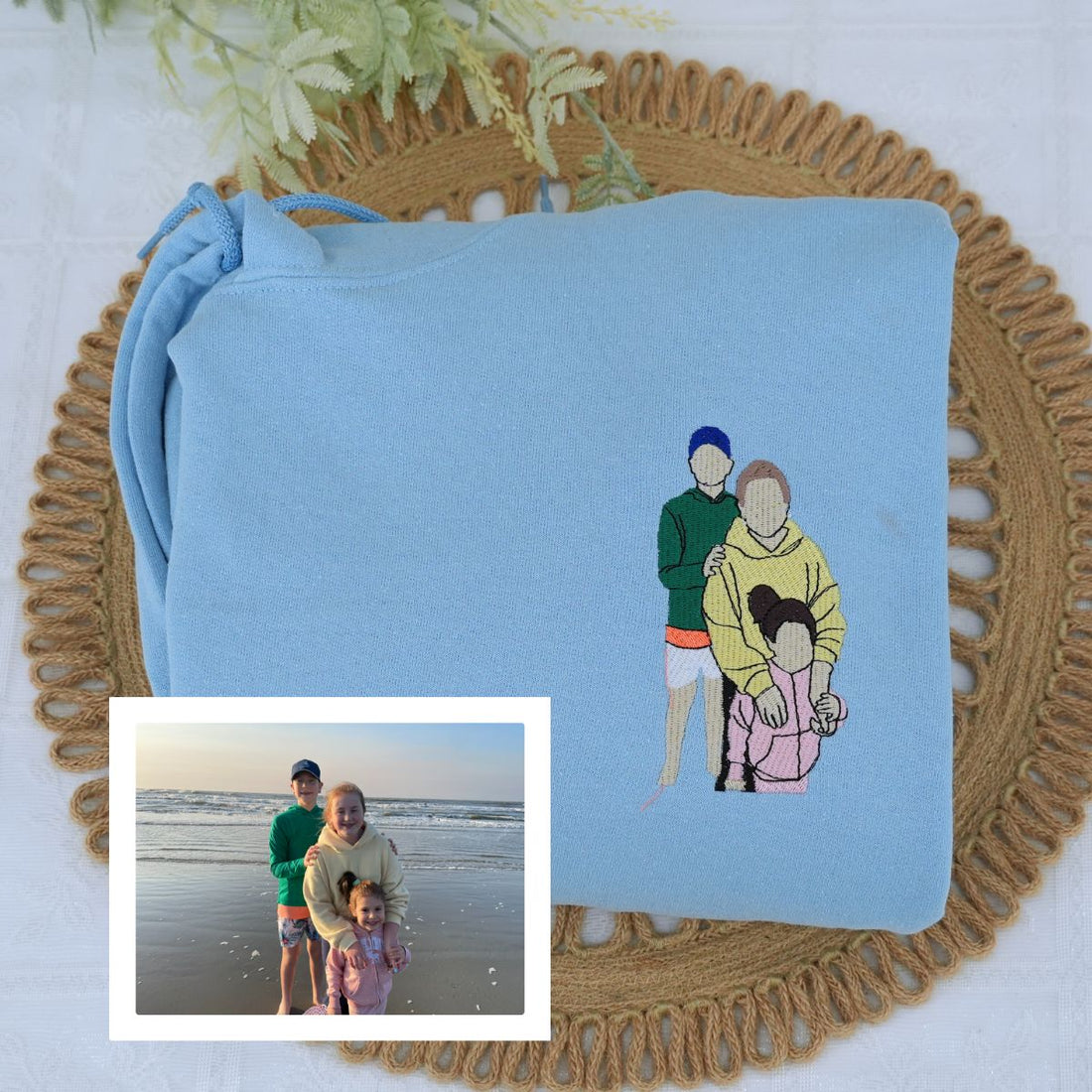 Custom Embroidered Mother & Son Portrait Hoodie - Personalized Photo Gift
