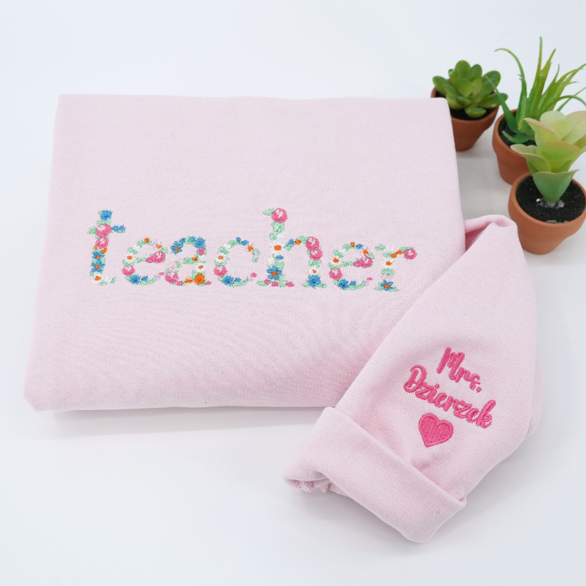 Custom Embroidered Teacher Hoodie with Floral Letter - Personalized Teacher Gift