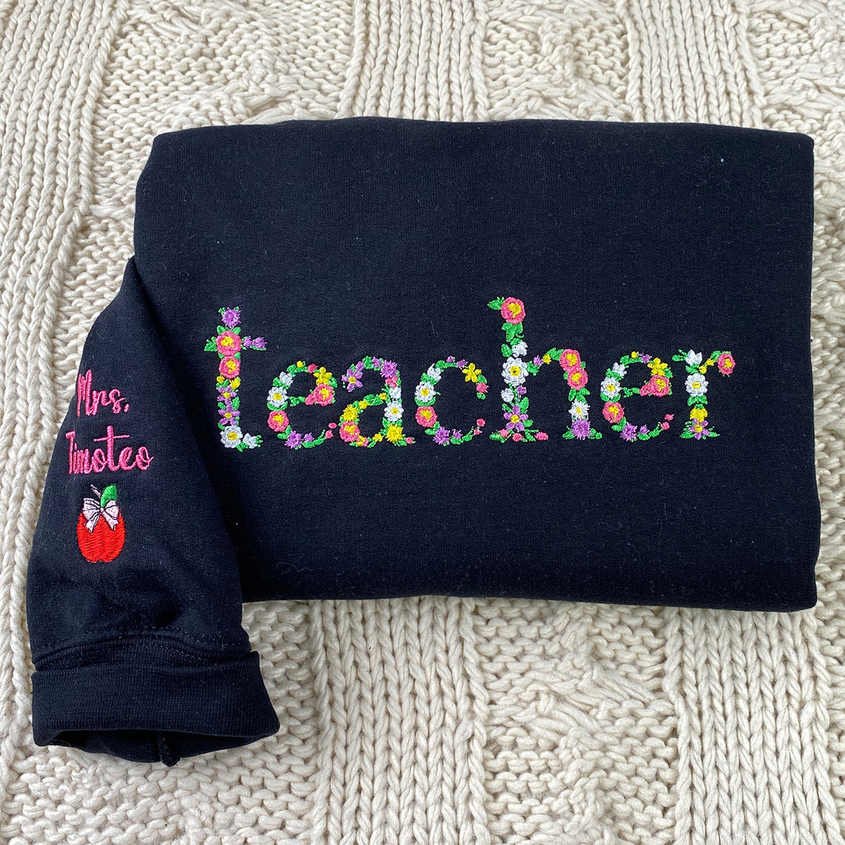 Custom Embroidered Teacher Hoodie with Floral Letter - Personalized Teacher Gift
