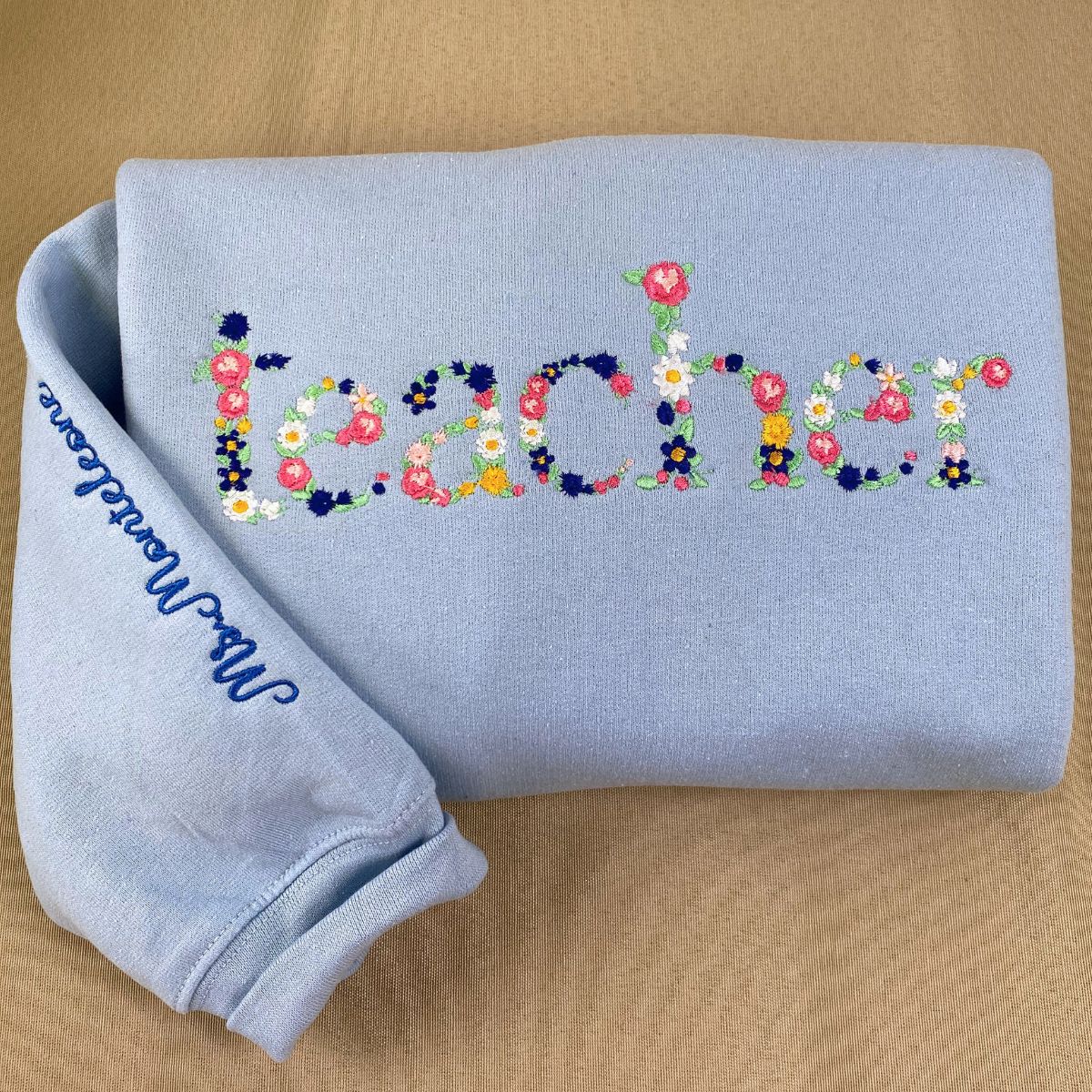 Custom Embroidered Teacher Hoodie with Floral Letter - Personalized Teacher Gift
