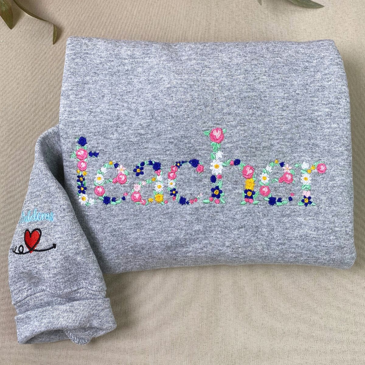 Custom Embroidered Teacher Hoodie with Floral Letter - Personalized Teacher Gift