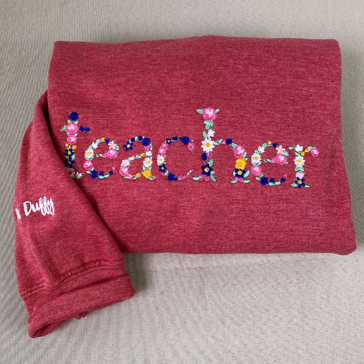 Custom Embroidered Teacher Hoodie with Floral Letter - Personalized Teacher Gift
