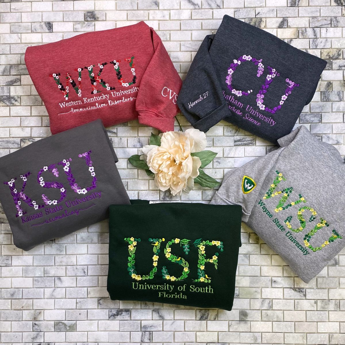 Custom Embroidered University Hoodie with Floral Letter - Personalized College Gift