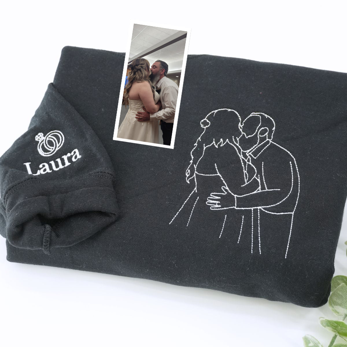 Custom Embroidered Wedding Portrait Hoodie - Personalized Couple Engagement Gift