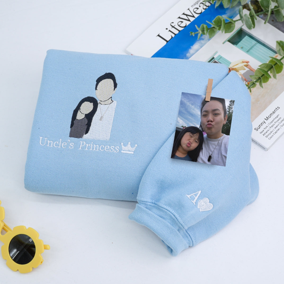 Custom Embroidered Uncle Portrait Hoodie - Personalized Uncle Gift