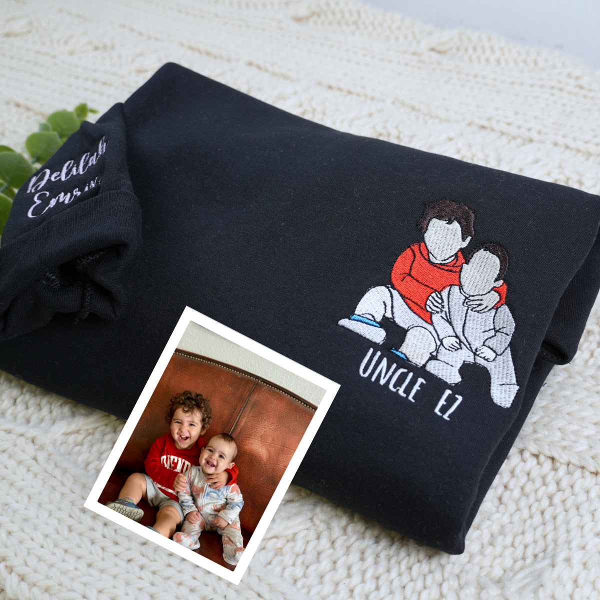 Custom Embroidered Uncle Portrait Hoodie - Personalized Uncle Gift
