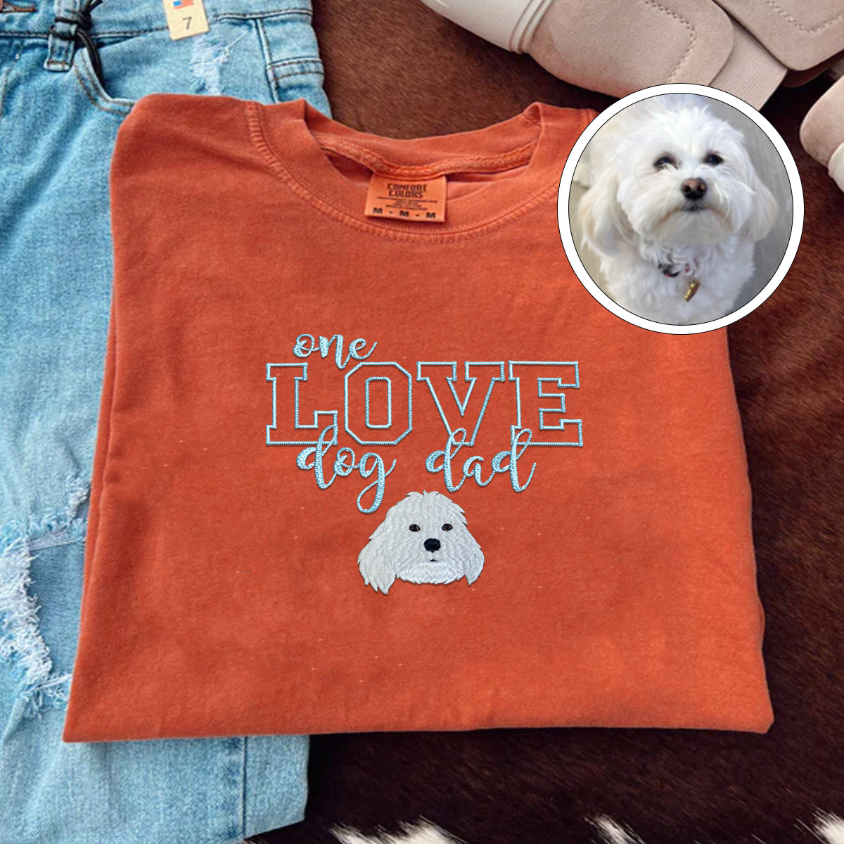 Custom Embroidered One Love Dog Dad T-Shirt - Personalized Pet Father Gift