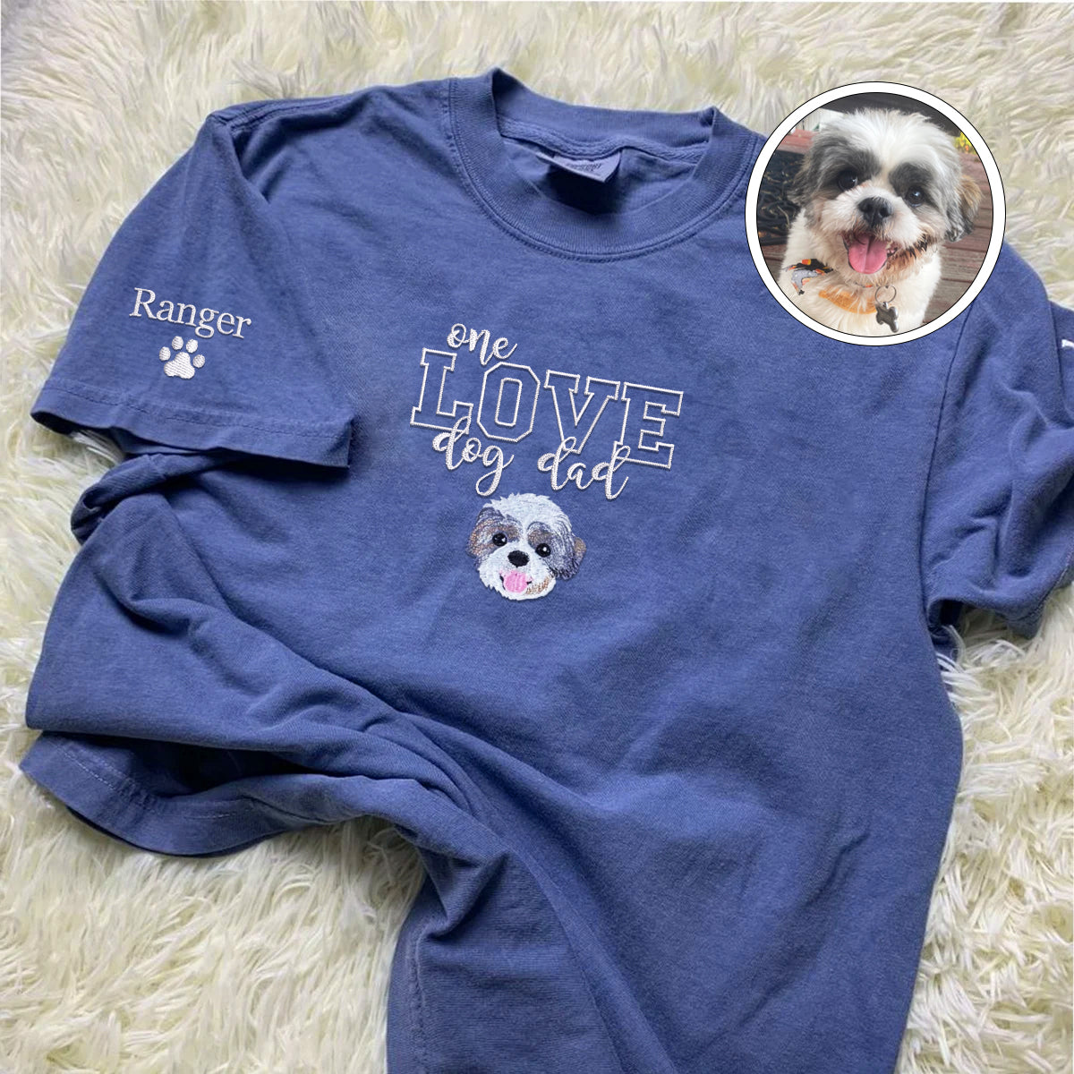 Custom Embroidered One Love Dog Dad T-Shirt - Personalized Pet Father Gift