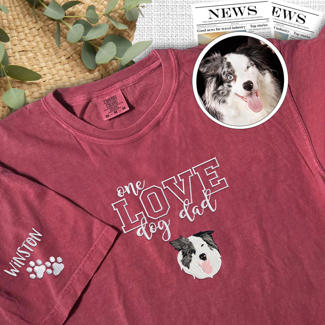 Custom Embroidered One Love Dog Dad T-Shirt - Personalized Pet Father Gift