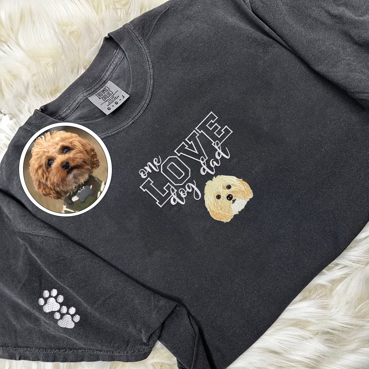 Custom Embroidered One Love Dog Dad T-Shirt - Personalized Pet Father Gift