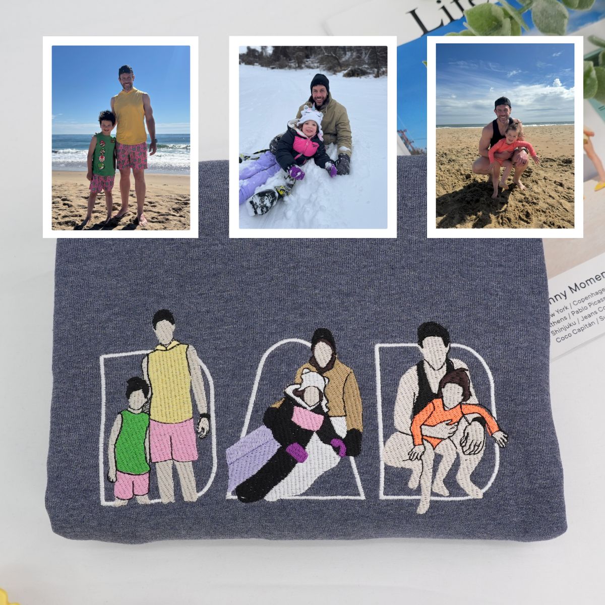 Custom Embroidered Dad Memorial Hoodie with Kid Portrait Photo - Memorial Gift