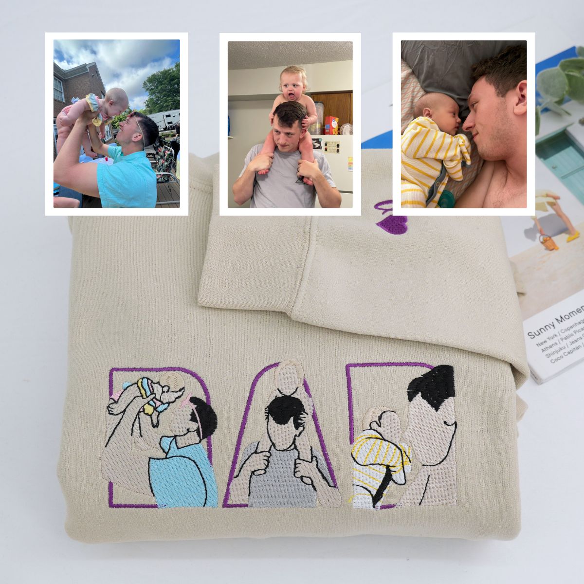 Custom Embroidered Dad Memorial Hoodie with Kid Portrait Photo - Memorial Gift