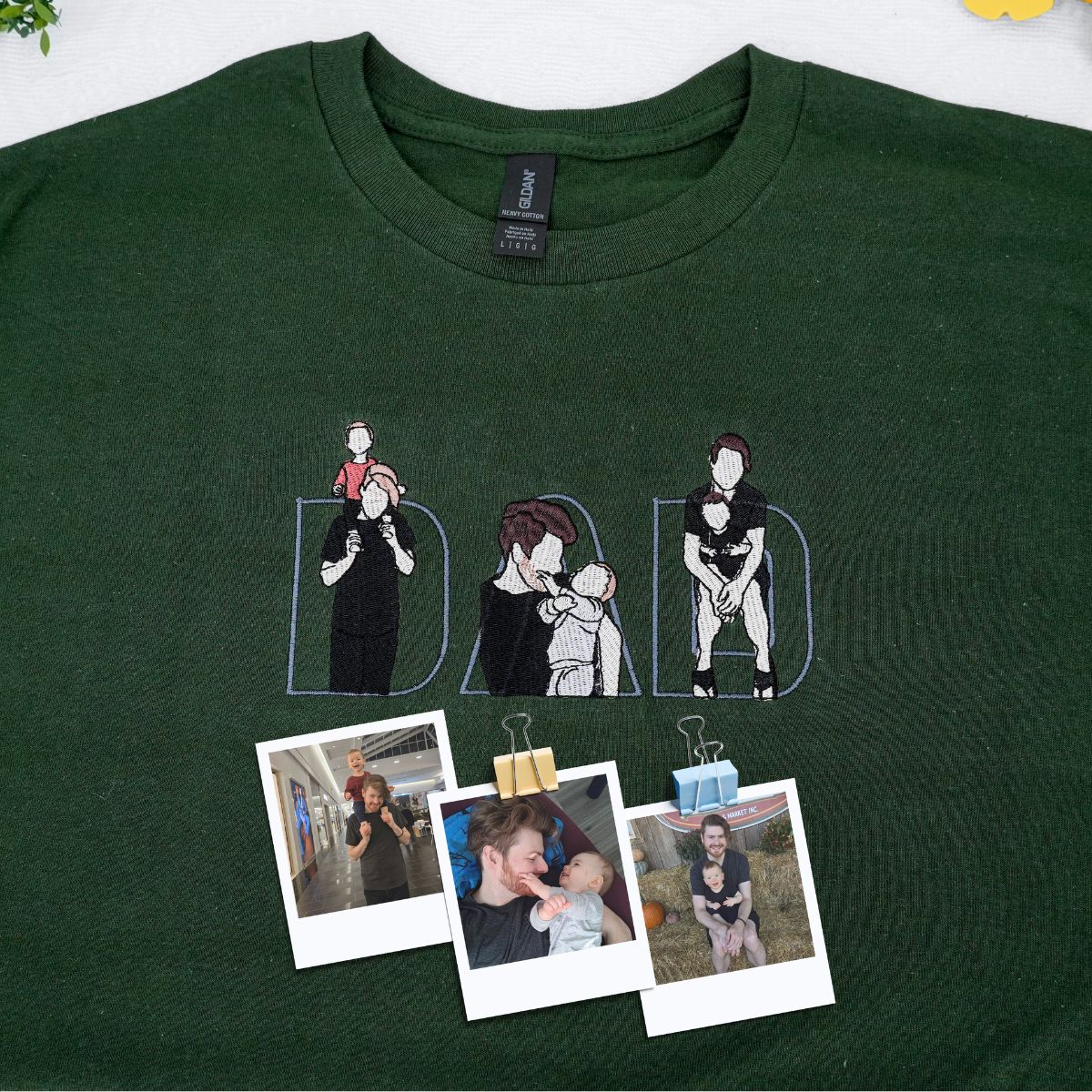 Custom Embroidered Dad Memorial Hoodie with Kid Portrait Photo - Memorial Gift