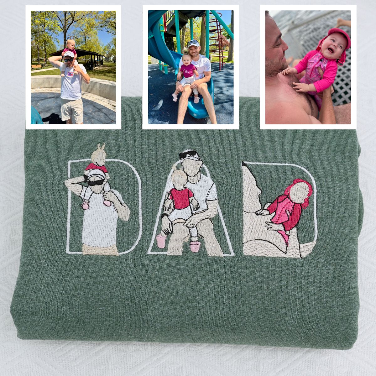 Custom Embroidered Dad Memorial Hoodie with Kid Portrait Photo - Memorial Gift