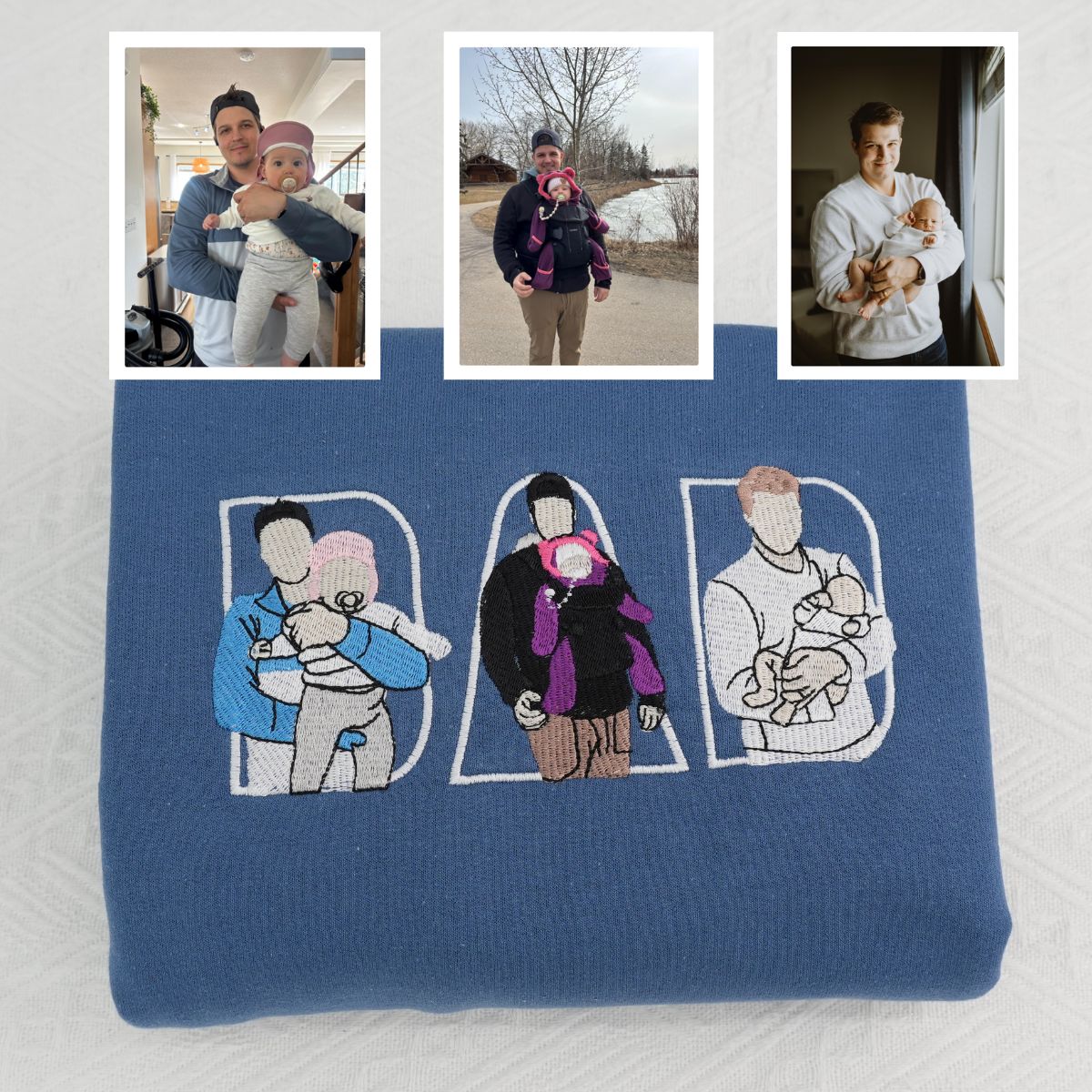 Custom Embroidered Dad Memorial Hoodie with Kid Portrait Photo - Memorial Gift