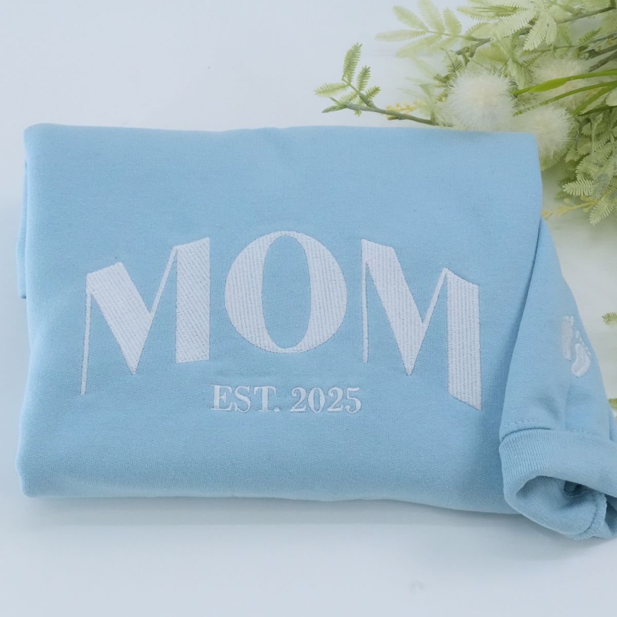 Custom Embroidered Mom Hoodie with Kids Names on Sleeve - Mother's Day Gift